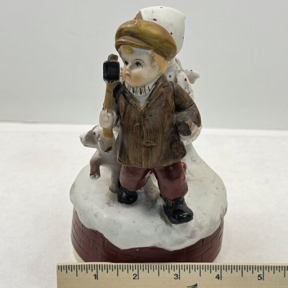 Vintage Ceramic Christmas Music Box "Oh Christmas Tree" Children Dog Rotating 7" - Picture 12 of 12